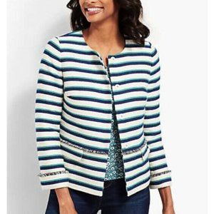 Talbots Ivory Jade Indigo Fringe Striped Blazer